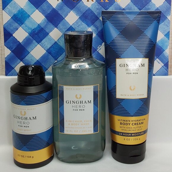 BATH & BODY WORKS 'GINGHAM HERO' 3-PIECE GIFT SET BODY WASH, LOTION & SPRAY MIS - Picture 6 of 16
